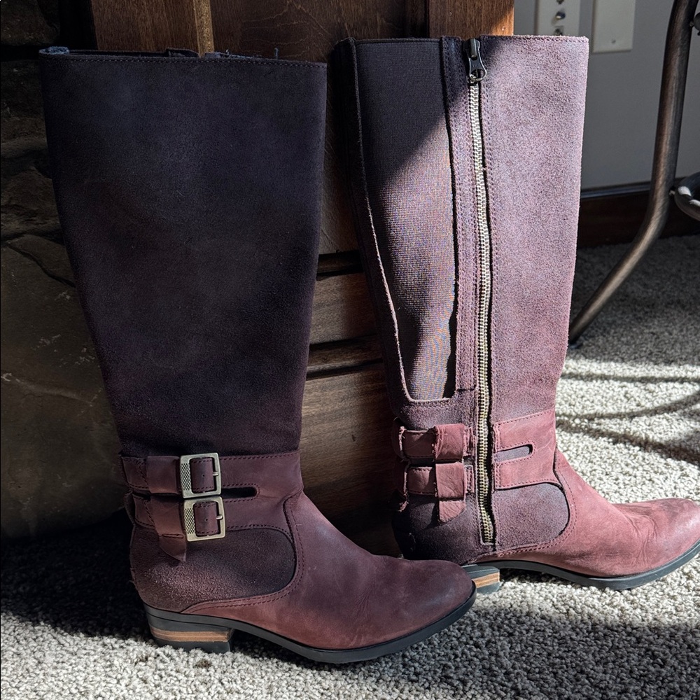 Sorel Women's Tall Suede Riding Boots in Burgundy